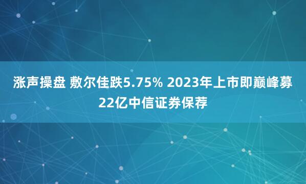 涨声操盘 敷尔佳跌5.75% 2023年上市即巅峰募22亿中信证券保荐